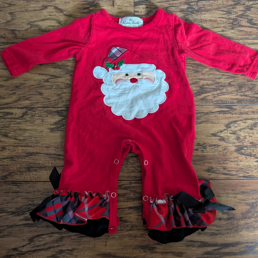 $ 💥3/$24 Marie Nicole Santa Jumpsuit With‎ Plaid Ruffles